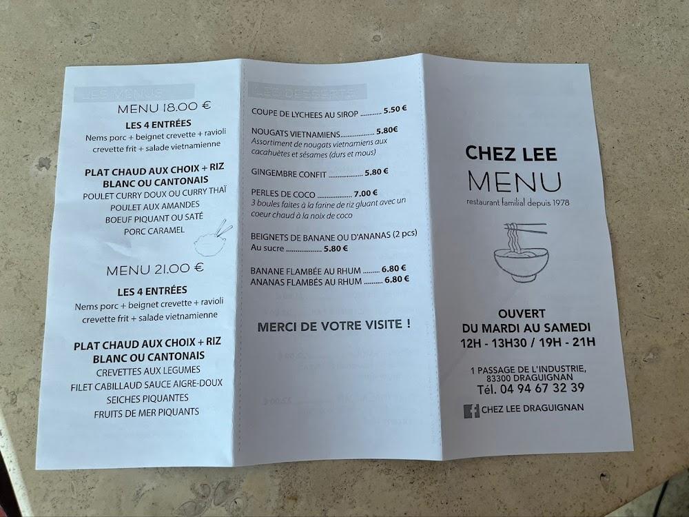 Restaurant Chez Lee DRAGUIGNAN - Menu Image 3